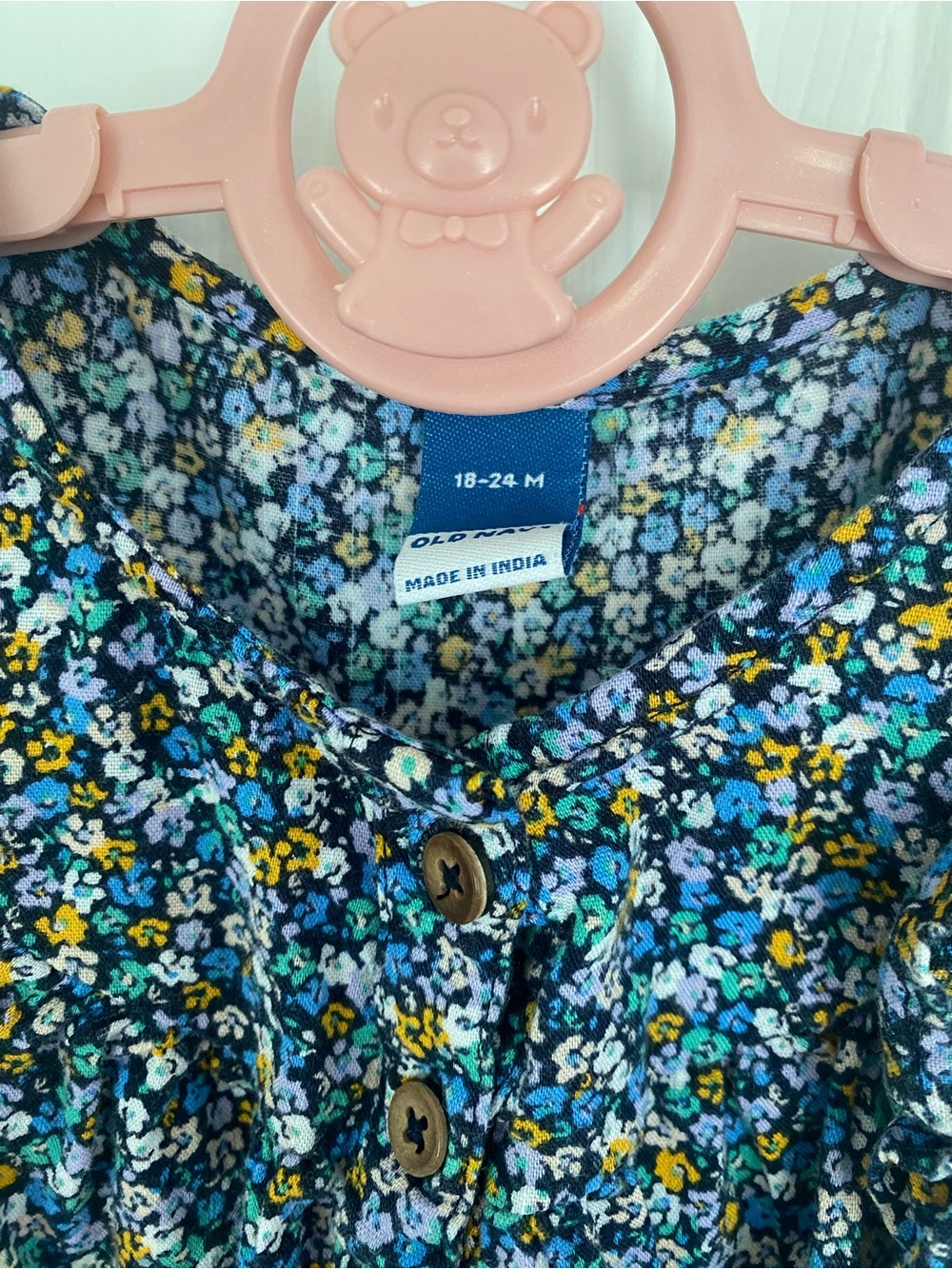 Floral Button-Front Ruffled Romper in Navy - Picture 3 of 6